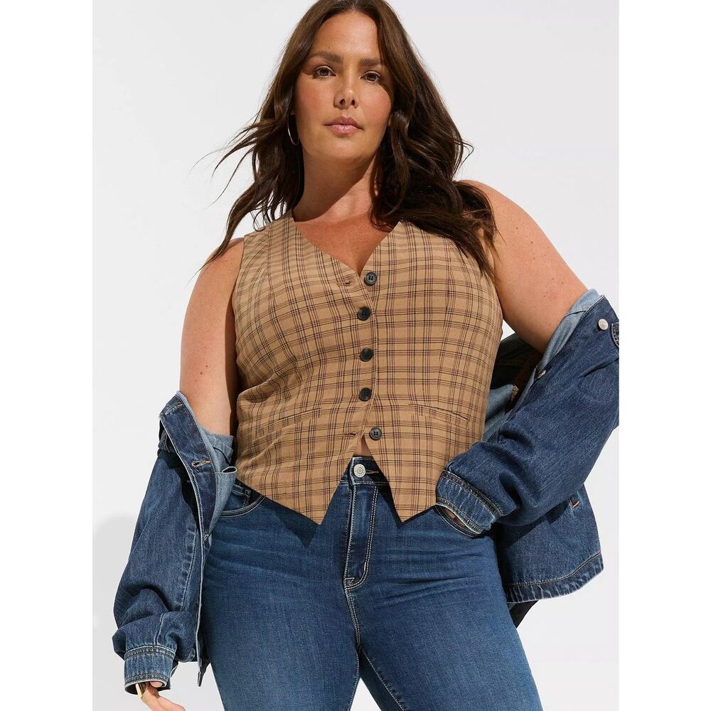 TORRID City Twill Menswear Vest - Tan/Brown - 2X
